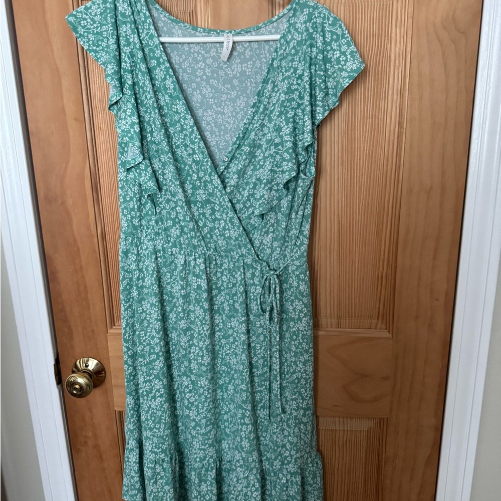 Floral Green Wrap Dress